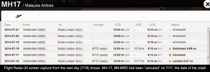 Flight Radar - MH17 Cancelled